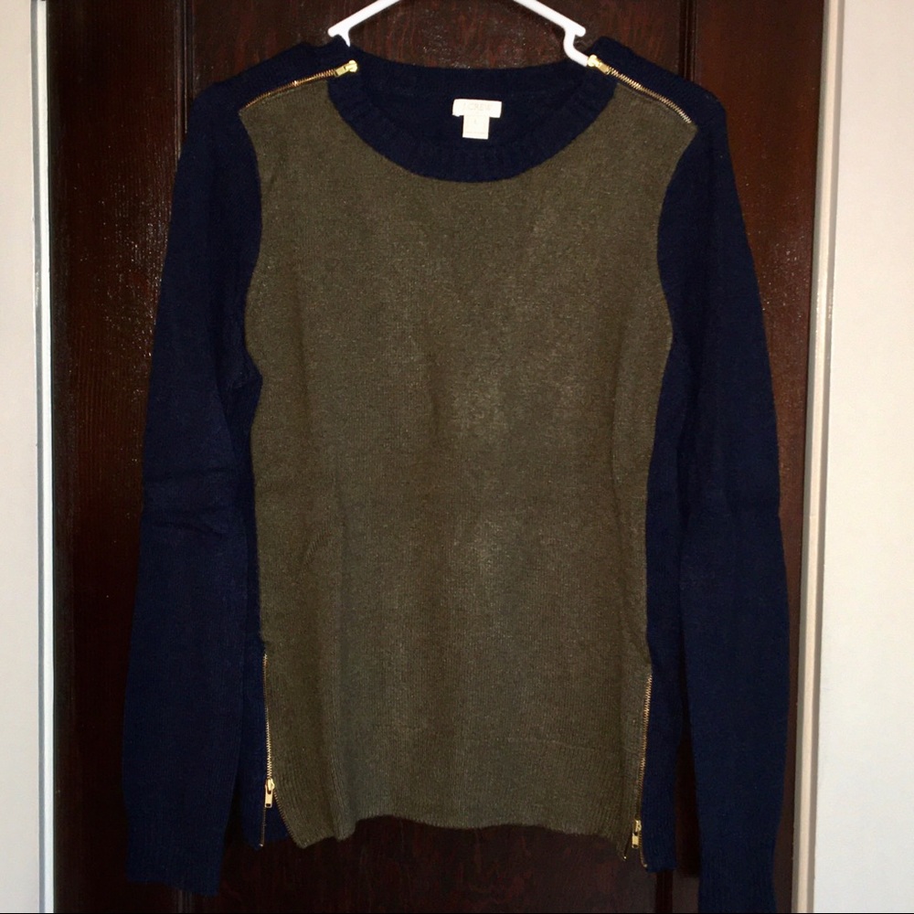 euc jcrew warmspun colorblock zip sweater a9046